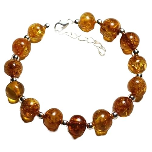 LKBEADS Bernstein 8 mm runde Form glatt geschliffene Perlen 7 Zoll verstellbarer versilberter Verschluss Armband für Männer, Frauen|LK_STACK_00204 von LKBEADS
