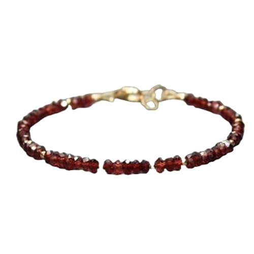 LKBEADS Granat 3,5–4 mm Rondellform facettierte Schliffperlen 7 Zoll versilberter Verschluss Armband für Männer, Frauen|LK_STACK_03085 von LKBEADS