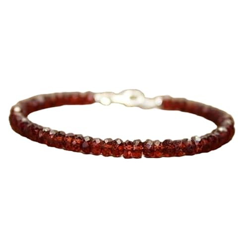 LKBEADS Granat 3,5–4 mm Rondellform facettierte Schliffperlen 7 Zoll versilberter Verschluss Armband für Männer, Frauen|LK_STACK_03086 von LKBEADS