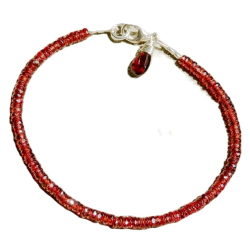 LKBEADS Granat 3,5 mm Reifenform facettierte Schliffperlen 7 Zoll verstellbarer versilberter Verschluss Armband für Männer, Frauen|LK_STACK_03340 von LKBEADS