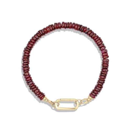 LKBEADS Granat 3,5 mm Rondellform Glatt geschliffene Perlen 7 Zoll verstellbarer versilberter Verschluss Armband für Männer, Frauen|LK_STACK_03104 von LKBEADS