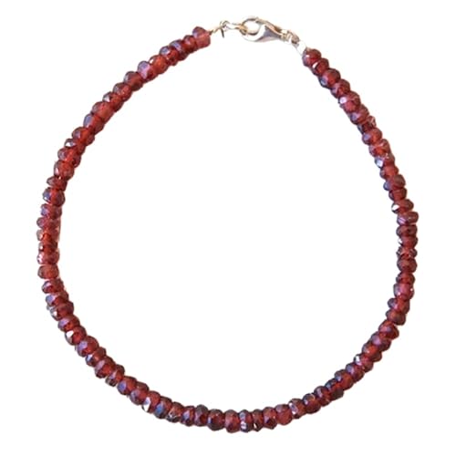 LKBEADS Granat 3,5 mm Rondellform facettierte Schliffperlen 7 Zoll versilberter Verschluss Armband für Männer, Frauen|LK_STACK_03097 von LKBEADS