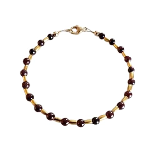 LKBEADS Granat 3,5 mm runde Form glatt geschliffene Perlen 7 Zoll vergoldeter Verschluss Armband für Männer, Frauen|LK_STACK_03264 von LKBEADS