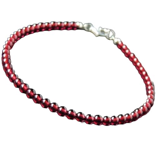 LKBEADS Granat 3,5 mm runde Form glatt geschliffene Perlen 7 Zoll versilberter Verschluss Armband für Männer, Frauen|LK_STACK_03263 von LKBEADS