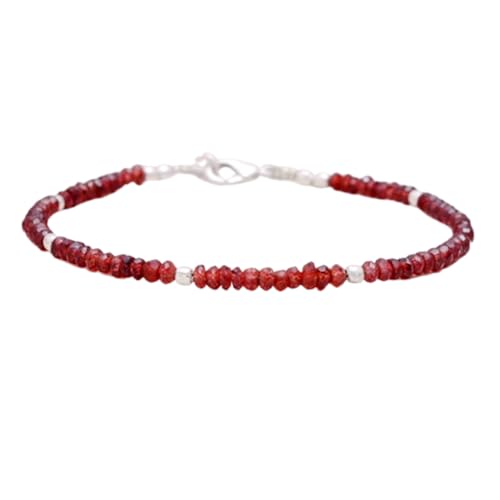 LKBEADS Granat 3–3,5 mm Rondellform facettierte Schliffperlen 7 Zoll verstellbarer versilberter Verschluss Armband für Männer, Frauen|LK_STACK_03106 von LKBEADS