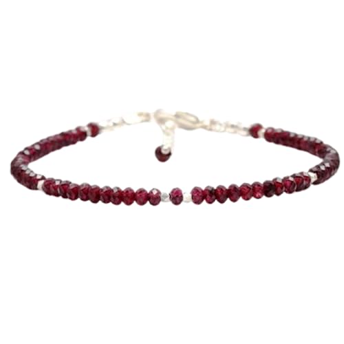 LKBEADS Granat 3–3,5 mm Rondellform facettierte Schliffperlen 7 Zoll verstellbarer versilberter Verschluss Armband für Männer, Frauen|LK_STACK_03107 von LKBEADS