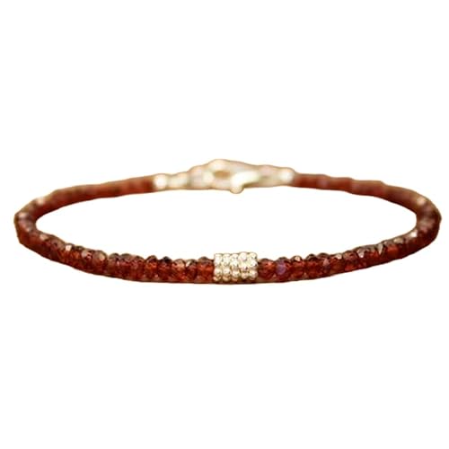 LKBEADS Granat 3–3,5 mm Rondellform facettierte Schliffperlen 7 Zoll verstellbarer versilberter Verschluss Armband für Männer, Frauen|LK_STACK_03114 von LKBEADS