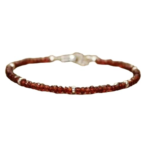 LKBEADS Granat 3–3,5 mm Rondellform facettierte Schliffperlen 7 Zoll verstellbarer versilberter Verschluss Armband für Männer, Frauen|LK_STACK_03121 von LKBEADS