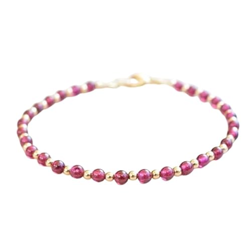 LKBEADS Granat 3 mm runde Form glatt geschliffene Perlen 7 Zoll vergoldeter Verschluss Armband für Männer, Frauen|LK_STACK_03300 von LKBEADS