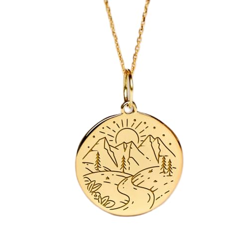LKBEADS Halskette aus 925er Sterlingsilber, 22–24 mm, 45,7 cm Kette, Bergkette, Sonnenaufgang-Anhänger, zierlicher Berganhänger, handgefertigter Schmuck mit Vergoldung, L_02109 von LKBEADS