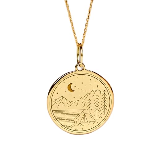 LKBEADS Halskette aus 925er Sterlingsilber, 22–24 mm, 45,7 cm Kette, Landschaftskette, Naturanhänger, zierlicher Bergcamping-Anhänger, handgefertigter Schmuck mit Vergoldung, L_02095 von LKBEADS
