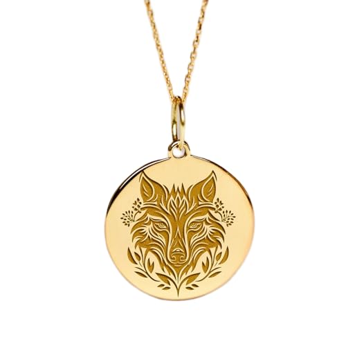 LKBEADS Halskette aus 925er Sterlingsilber, 22–24 mm, 45,7 cm lange Kette, Wolfskette, Anhänger mit wildem Wolf, zierlicher nordischer Wolfsanhänger, handgefertigter Schmuck mit Vergoldung, L_02083 von LKBEADS