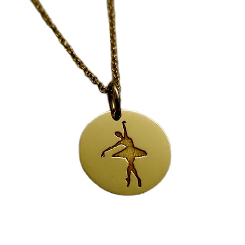 LKBEADS Halskette aus 925er Sterlingsilber, 25 mm, 45,7 cm Kette, Ballettanhänger, Ballerina-Anhänger, Tänzerin-Charm, gravierte Ballerina, Anhänger, vergoldet, handgefertigt, 00937 von LKBEADS