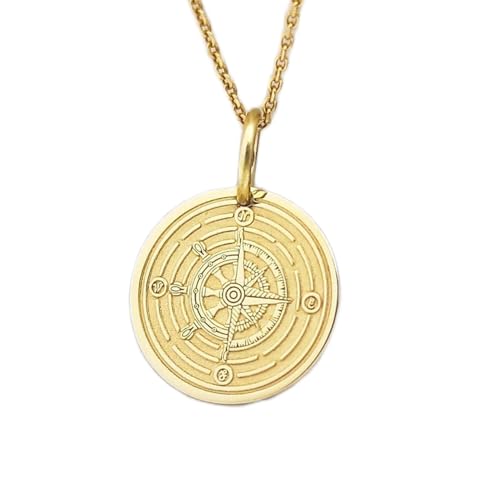 LKBEADS Halskette aus 925er Sterlingsilber, 25 mm, 45,7 cm Kette, Kompass-Ruder-Anhänger, nautischer Schmuck, maritimer Anhänger, Navigationskompass, vergoldet, handgefertigt, 00063 von LKBEADS