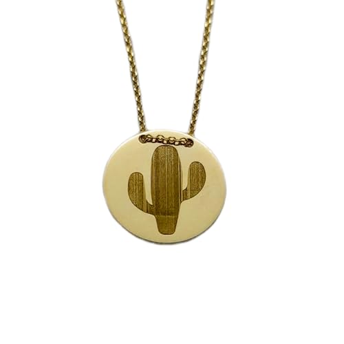 LKBEADS Halskette aus 925er Sterlingsilber, 25 mm, 45,7 cm lange Kette, Kaktusanhänger, gravierter Kaktusanhänger, Münzanhänger mit Pflanzenkaktus, zierlicher Kaktus, handgefertigt, vergoldet, 00922 von LKBEADS