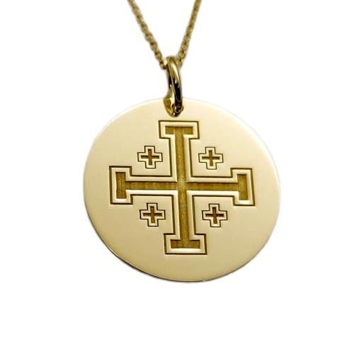 LKBEADS Halskette aus 925er Sterlingsilber, 28 mm, 45,7 cm lange Kette, Kreuzanhänger, Jerusalemkreuzanhänger, christlicher Schutzanhänger für Männer, handgefertigte Vergoldung, 00605 von LKBEADS