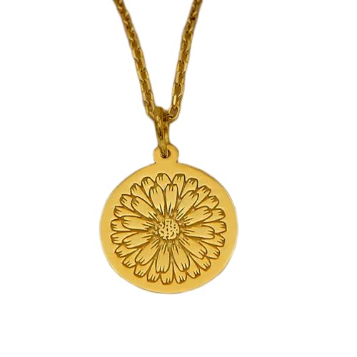 LKBEADS Halskette aus 925er Sterlingsilber| 22–26 mm 45|7 cm Kette Marienblüten-Halskette – botanischer Geburtsmonatsanhänger Blumenschmuck kostenlose Gravur Schmuck mit Vergoldung L_01966 von LKBEADS
