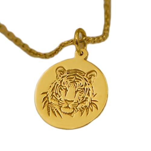 LKBEADS Halskette aus 925er Sterlingsilber| 22–26 mm| 45|7 cm lange Kette Tigeranhänger – Tierkette einzigartiger Tiger für Männer oder Frauen gravierter Anhänger Weihnachten Vergoldung L_02010 von LKBEADS