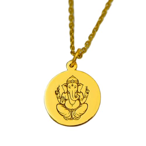 LKBEADS Halskette aus 925er Sterlingsilber| 22 mm 18 Zoll Kette Ganesha-Anhänger Hindu-Gott spiritueller Anhänger für Meditation| spirituelles Wachstum Schutzamulett Vergoldung| handgefertigt L_01898 von LKBEADS