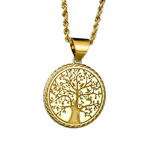 LKBEADS Halskette aus 925er Sterlingsilber| 22 mm 18-Zoll-Kette Lebensbaum-Seil| Baumschmuck Baum mit Vogelanhänger Baumanhänger Familienmedaille Vergoldung| handgefertigt LG_00349 von LKBEADS