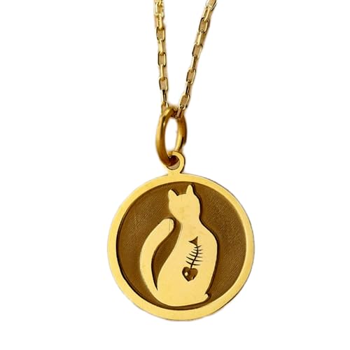 LKBEADS Halskette aus 925er Sterlingsilber| 24 mm 18-Zoll-Kette Fisch-Katzen-Anhänger zierlicher Katzenschmuck Tieranhänger Frau handgefertigter Schmuck mit Vergoldung L_01462 von LKBEADS