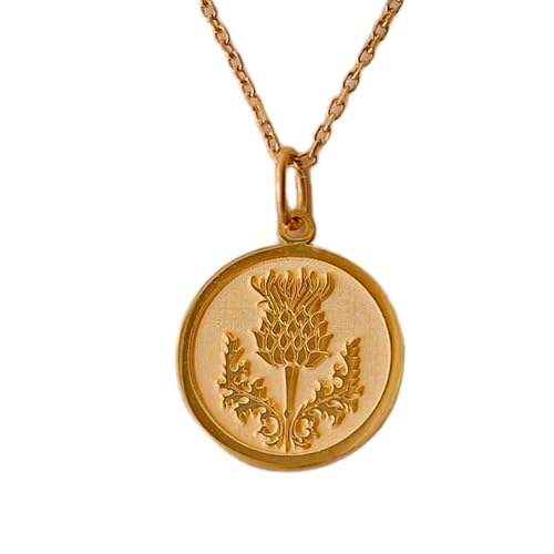 LKBEADS Halskette aus 925er Sterlingsilber| 24 mm 45|7 cm Kette Distelkette runde schottische Distel in Münzform Geburtstag der Mutter handgefertigte Vergoldung L_01441 von LKBEADS