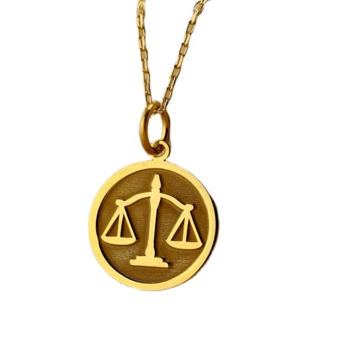 LKBEADS Halskette aus 925er Sterlingsilber| 24 mm| 45|7 cm Kette| Waage der Gerechtigkeit| Rechtsanwaltsanhänger| zierliche Waage-Scheibe| für Damen| vergoldet| handgefertigt| L_01295 von LKBEADS
