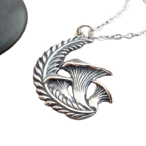 LKBEADS Halskette aus 925er Sterlingsilber mit Pfifferlings- und Farnmotiv. Jäger, Sammler, zierlicher Märchenanhänger, zart und zierlich | mit 45,7 cm langer Kette | versilbert | L_PN_0462 von LKBEADS