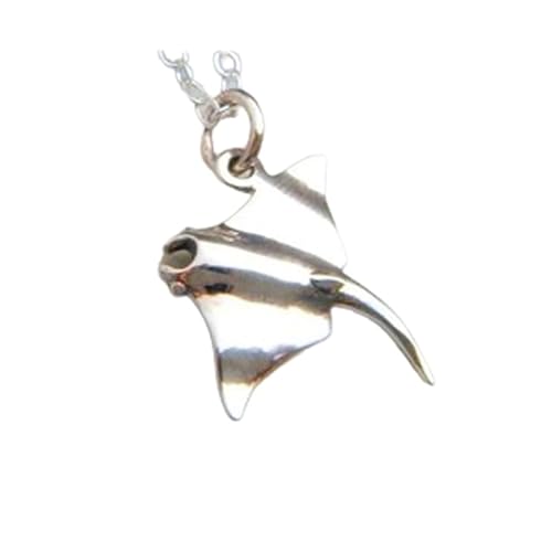 LKBEADS Halskette aus 925er Sterlingsilber mit Stachelrochen. Kleiner Stachel-Manta-Meeresanhänger. Meereslebewesen. Meerestier-Strandschmuck, Naturanhänger | mit 45,7 cm langer Kette | versilbert | von LKBEADS