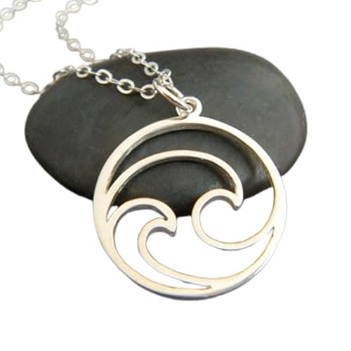 LKBEADS Halskette aus 925er Sterlingsilber mit doppelter Ozeanwelle, moderner, schlichter Kreis, zeitgenössischer Strandschmuck, Sommer-Charme, Surf-Surfer-Mädchen-Geschenk, kleines Meer | mit von LKBEADS