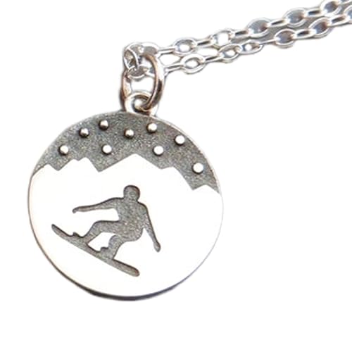 LKBEADS Halskette mit Berg-Snowboarder-Motiv, kleiner Winter-Charme, Damen-Sport, Berg-Hobby, kalte Jahreszeit, Schneesportler-Geschenk, zierlich | mit 45,7 cm langer Kette | versilbert | L_PN_0258 von LKBEADS