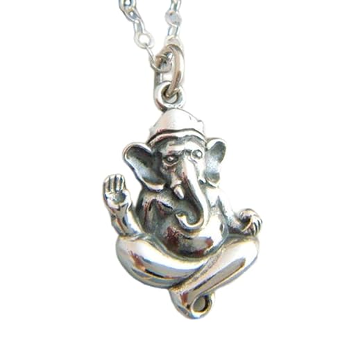 LKBEADS Halskette mit Lord Ganesh aus 925er Sterlingsilber|Ganesha|Ganesa|Kleiner hinduistischer Boho-Anhänger, böhmischer Charme, rustikaler Schmuck, einzigartiges Zen-Yoga-Geschenk für sie | mit von LKBEADS
