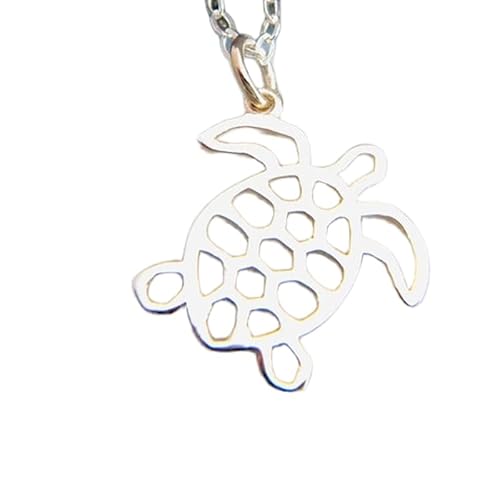 LKBEADS Halskette mit Meeresschildkröte aus 925er Sterlingsilber|Kleiner Ozeananhänger|Wassertier|Bedrohtes Meerestier|Schlichtes Strandschmuckgeschenk|Natur-Charme|| Mit 45,7 cm | Versilbert | 0567 von LKBEADS
