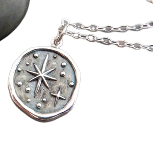 LKBEADS Halskette mit Nordstern aus 925er Sterlingsilber mit Wachssiegel|Kleiner himmlischer Anhänger|Schlichter Boho-Anhänger|Bohème-Reisegeschenk für Reisende zum Schulabschluss | mit 45,7 cm | von LKBEADS