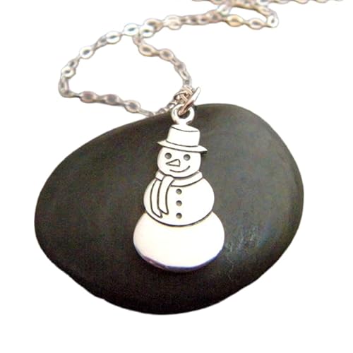 LKBEADS Halskette mit kleinem Schneemann aus 925er Sterlingsilber, Weihnachtsanhänger, zarter, zierlicher, festlicher Weihnachtsschmuck, zierlicher Winteranhänger, Geschenk für sie | mit 45,7 cm | von LKBEADS