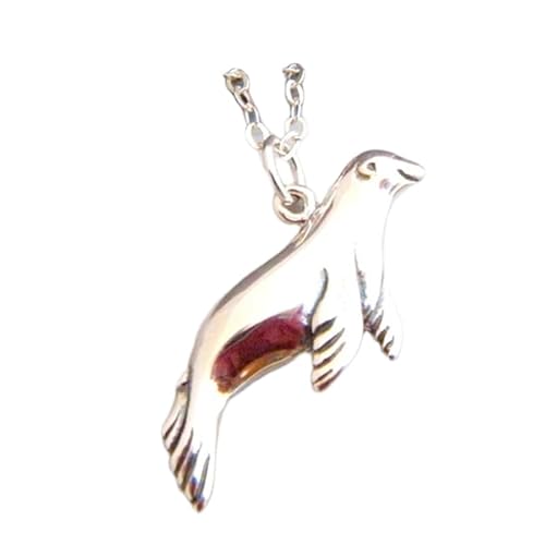 LKBEADS Halskette mit kleinem Seelöwen-Anhänger aus 925er Sterlingsilber, Meereslebewesen, Tier, Strandschmuck, realistischer Natur-Charm, Geschenk für sie | mit 45,7 cm langer Kette | versilbert | von LKBEADS