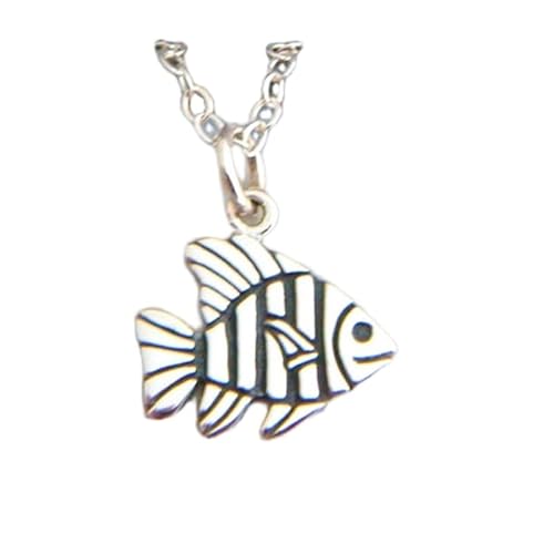 LKBEADS Halskette mit tropischen Fischen aus 925er Sterlingsilber, Ozean, Meer, Tropen-Anhänger, Strandschmuck, Schnorchel, Aquarium, Meeresnatur, kleiner Anhänger | mit 45,7 cm | versilbert | 0636 von LKBEADS