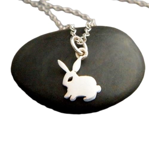 LKBEADS Hasenhalskette aus 925er Sterlingsilber. Kleiner Kaninchen-Tieranhänger. Geistertotem. Kleiner schlichter Schmuck. Hasenanhänger. Geschenk für sie | mit 18-Zoll-Kette | versilbert | L_PN_0652 von LKBEADS