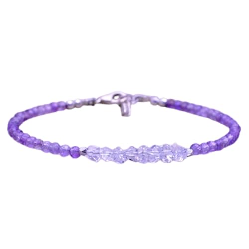 LKBEADS Herkimer Diamant & Amethyst 3–4 mm runde & ausgefallene Form facettierte Schliffperlen 7 Zoll versilbertes Armband mit Verschluss für Männer, Frauen|LK_STACK_07795 von LKBEADS