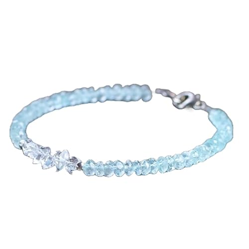 LKBEADS Herkimer Diamant & Aquamarin 3–5 mm Rondell & ausgefallene Form facettierte Schliffperlen 7 Zoll versilbertes Armband mit Verschluss für Männer, Frauen|LK_STACK_07797 von LKBEADS