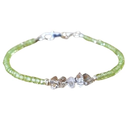LKBEADS Herkimer Diamant & Peridot 2–4 mm Rondell & ausgefallene Form facettierte Schliffperlen 7 Zoll versilbertes Armband mit Verschluss für Männer, Frauen|LK_STACK_07829 von LKBEADS