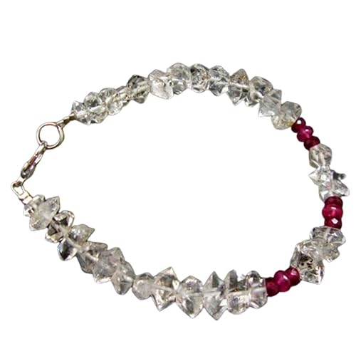 LKBEADS Herkimer Diamant & Rubin 3–8 mm Rondell & ausgefallene Form facettierte Schliffperlen 7 Zoll versilbertes Armband mit Verschluss für Männer, Frauen|LK_STACK_07836 von LKBEADS
