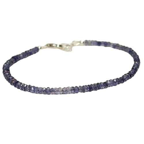 LKBEADS Iolith 3 mm Rondellform facettierte Schliffperlen 7 Zoll versilberter Verschluss Armband für Männer, Frauen|LK_STACK_03861 von LKBEADS