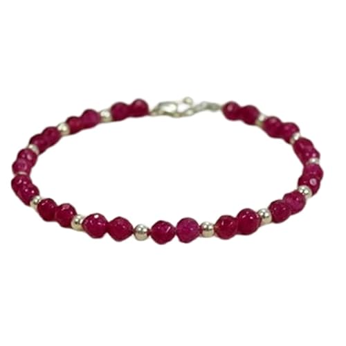 LKBEADS Magenta Jade 4 mm runde Form facettierte Schliffperlen 7 Zoll versilberter Verschluss Armband für Männer, Frauen|LK_STACK_04547 von LKBEADS