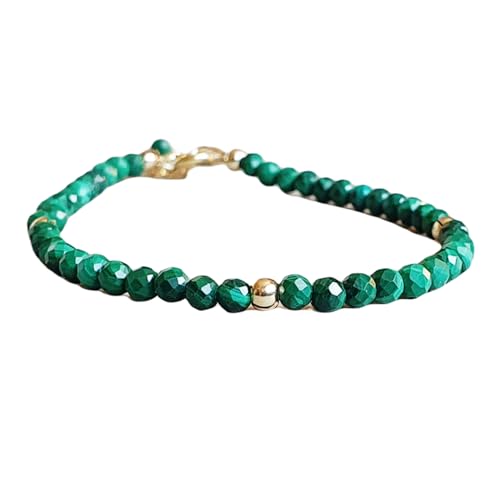 LKBEADS Malachit 3,5–4 mm, runde Form, facettierte Schliffperlen, 17,8 cm, vergoldeter Verschluss, Armband für Männer und Frauen|LK_STACK_04567 von LKBEADS