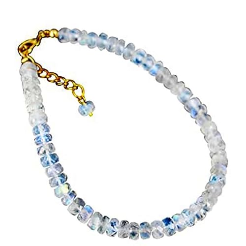 LKBEADS Mondstein 3,5–4 mm Rondellform facettierte Schliffperlen 7 Zoll verstellbarer vergoldeter Verschluss Armband für Männer, Frauen|LK_STACK_04663 von LKBEADS
