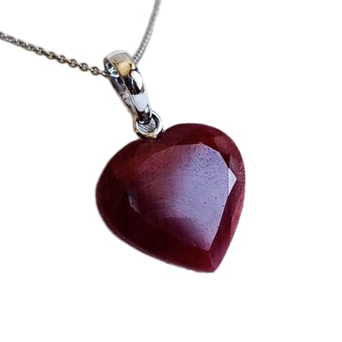 LKBEADS Natürlicher Rubin 15 x 15 mm Herz facettiert rot Anhänger 925 Sterling Silber Herz Halskette mit 18 Zoll Kabelkette Liebe Leidenschaft Energie Stärke Vitalität Geschenk Frauen | gmpd_0356 von LKBEADS