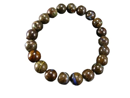LKBEADS Natural Boulder Opal 8mm rondelle smooth 7inch Semi-Precious Gemstones Beaded Bracelets for Men Women Healing Crystal Stretch Beaded Bracelet Unisex von LKBEADS