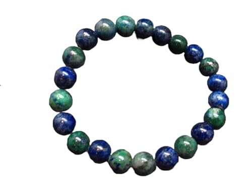 LKBEADS Natural Dioptase Chrysocola Malachite Shattuckite 8mm rondelle smooth 7inch Semi-Precious Gemstones Beaded Bracelets for Men Women Healing Crystal Stretch Beaded Bracelet Unisex von LKBEADS