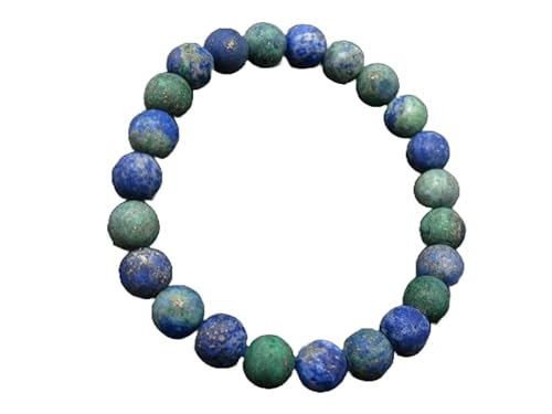 LKBEADS Natural Dioptase Chrysocola Malachite Shattuckite 8mm rondelle smooth 7inch Semi-Precious Gemstones Beaded Bracelets for Men Women Healing Crystal Stretch Beaded Bracelet Unisex von LKBEADS